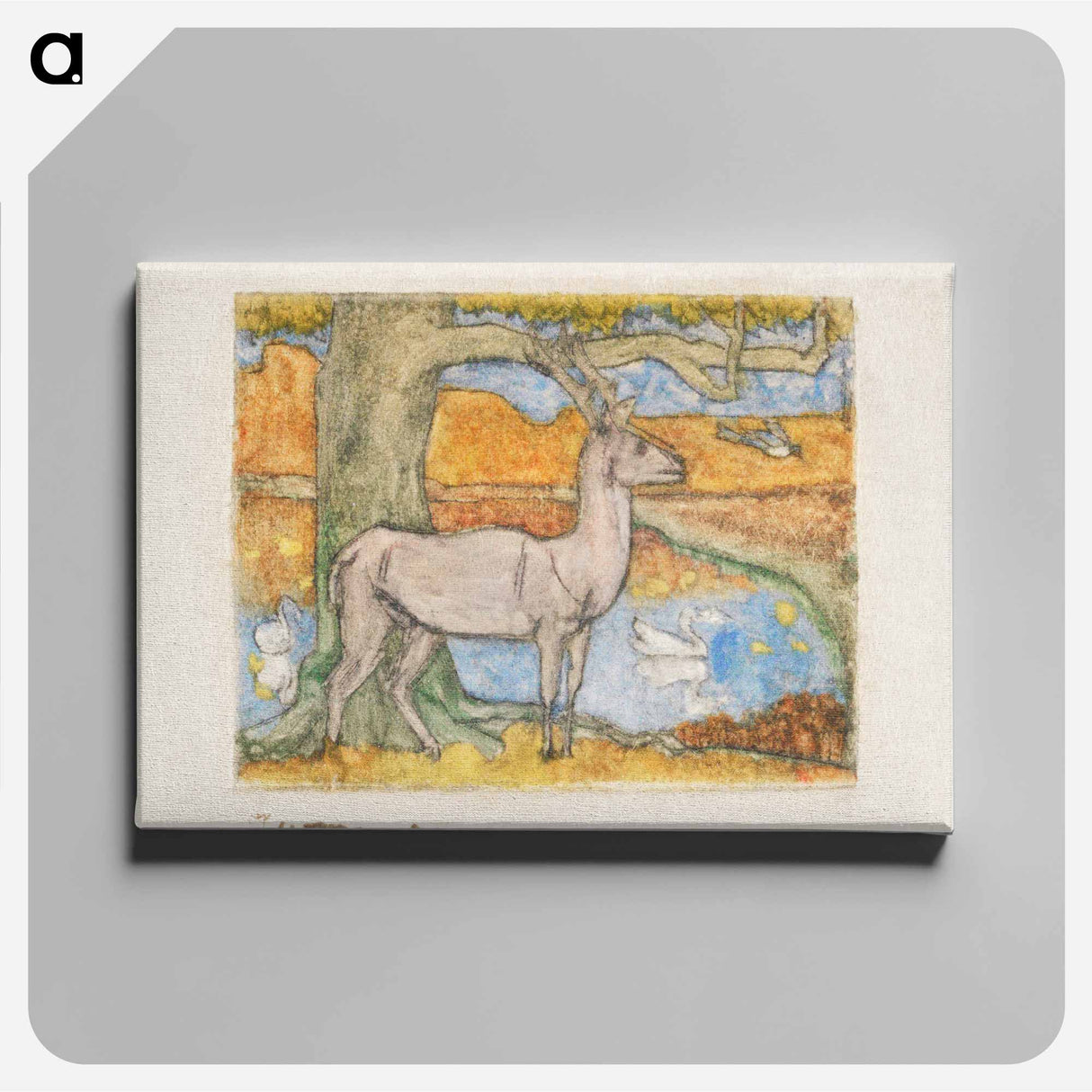 Deer near a Tree in Front of a Pond - Jan Toorop Canvas.