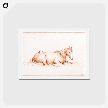 アートポストカード-Horse lying in the grass - ジャン ベルナール Postcard.