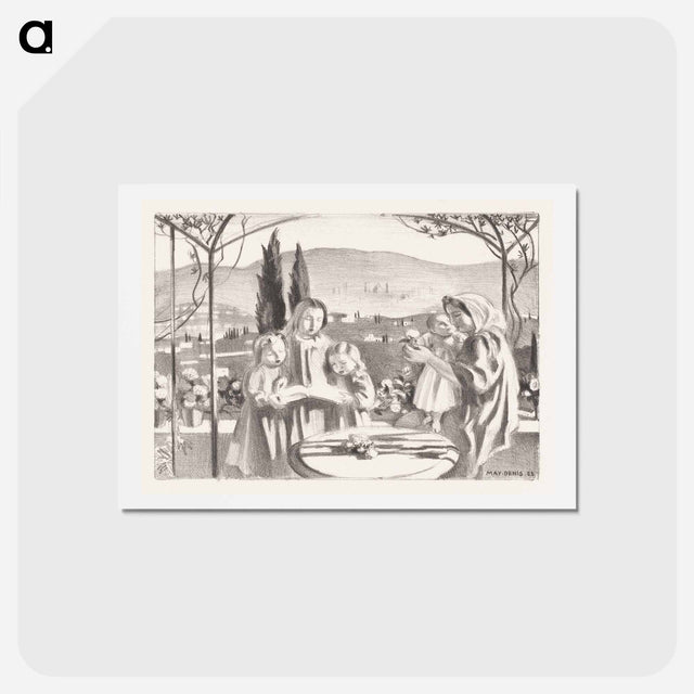 アートポストカード-Italian landscape with mother and child and three singing girls - モーリス ドニ Postcard.