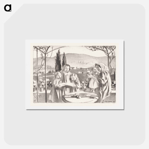 Italian landscape with mother and child and three singing girls - モーリス ドニ Postcard.