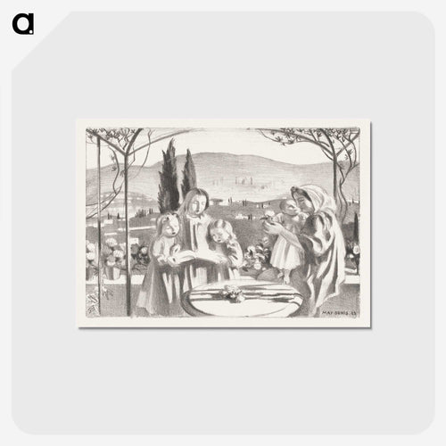 Italian landscape with mother and child and three singing girls - モーリス ドニ Postcard.