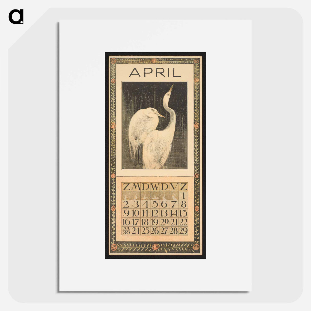 Kalenderblad voor april 1905 by Theo van Hoytema and Tresling and Comp - テオ ヴァン ホイテマ Poster.