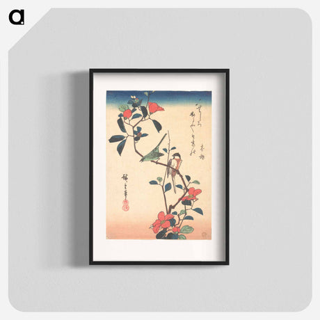 アートポスター-Swallows and Kingfisher with Rose Mallows
 - 歌川 広重 Poster.