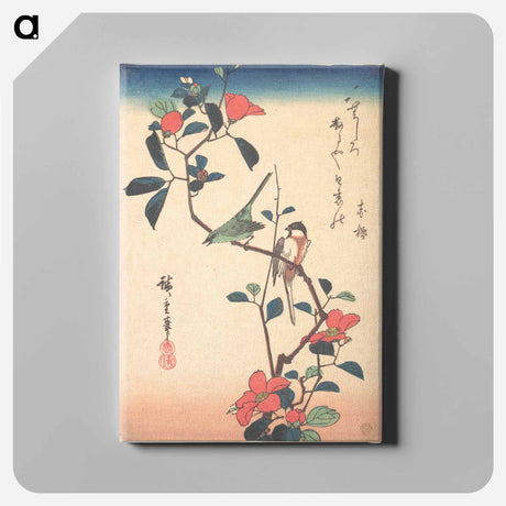 アートパネル-Swallows and Kingfisher with Rose Mallows
 - 歌川 広重 Canvas.