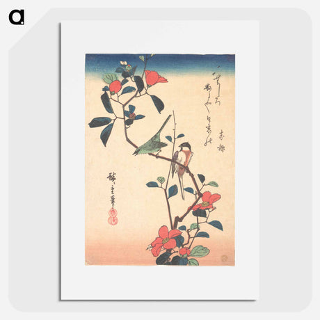 アートポスター-Swallows and Kingfisher with Rose Mallows
 - 歌川 広重 Poster.