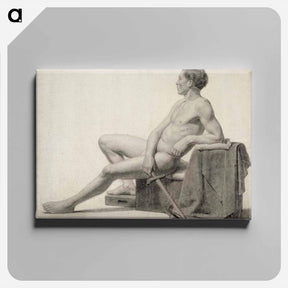 アートパネル-Seated male model holding a sword, academy study - アルバート エーデルフェルト Canvas.
