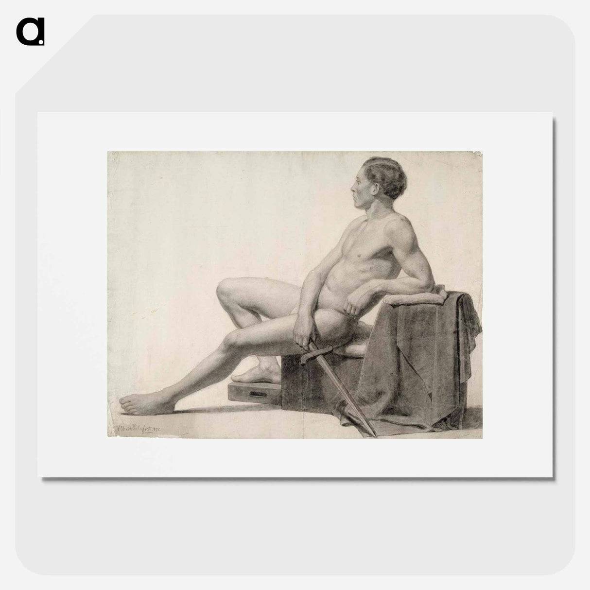 Seated male model holding a sword, academy study - アルバート エーデルフェルト Poster.