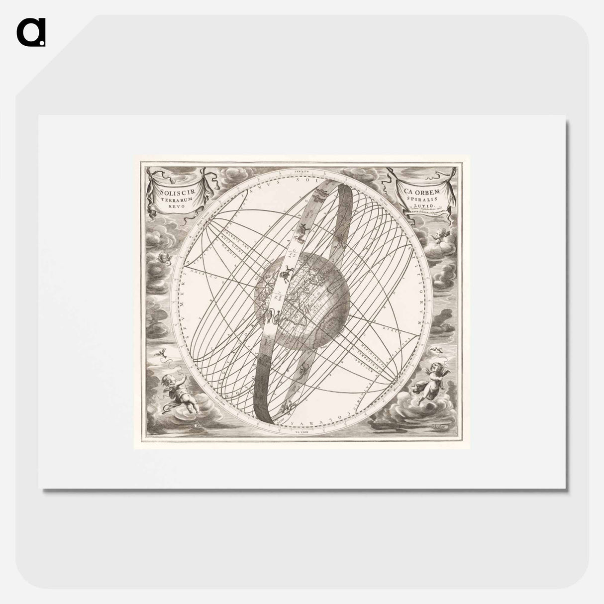 Hemelkaart van de baan van de zon rond de aarde, volgens Ptolemaeus - アンティーク地図 Poster.