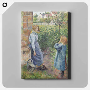 アートパネル-Woman and Child at the Well - カミーユ ピサロ Canvas.
