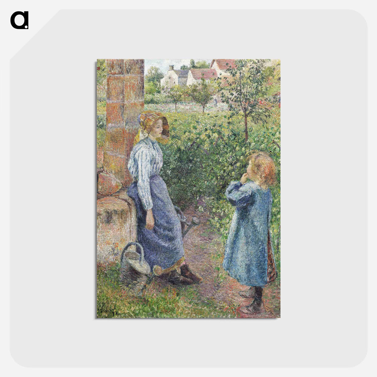 アートポストカード-Woman and Child at the Well - カミーユ ピサロ Postcard.