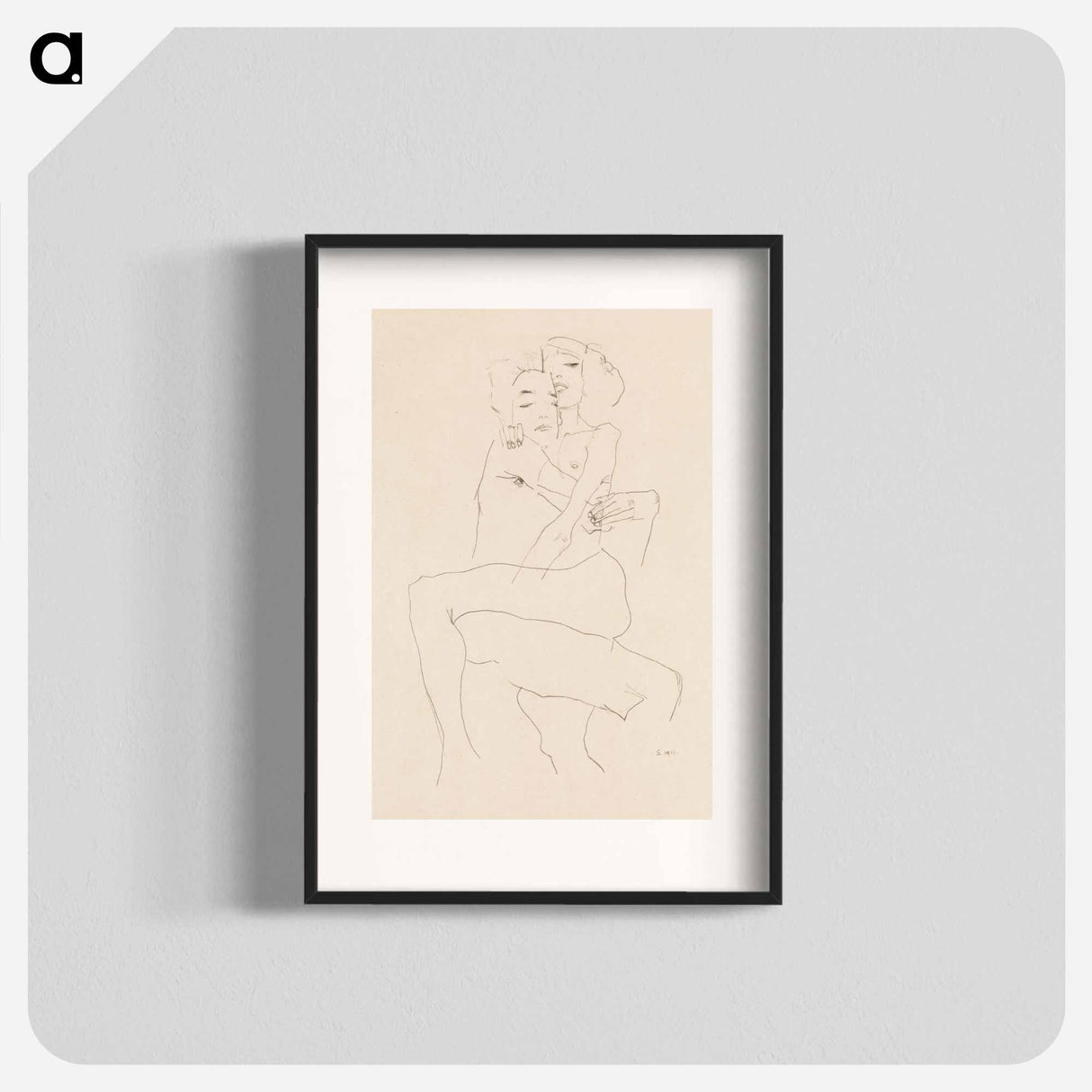 Naked man and woman. Couple Embracing - Egon Schiele Poster.