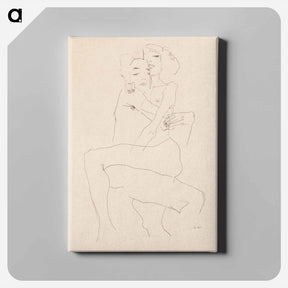 アートパネル-Naked man and woman. Couple Embracing - エゴン シーレ Canvas.