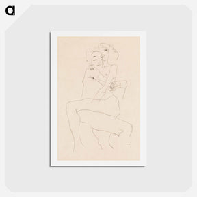 アートポストカード-Naked man and woman. Couple Embracing - エゴン シーレ Postcard.