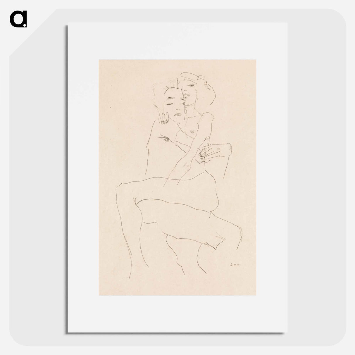 Naked man and woman. Couple Embracing - Egon Schiele Poster.