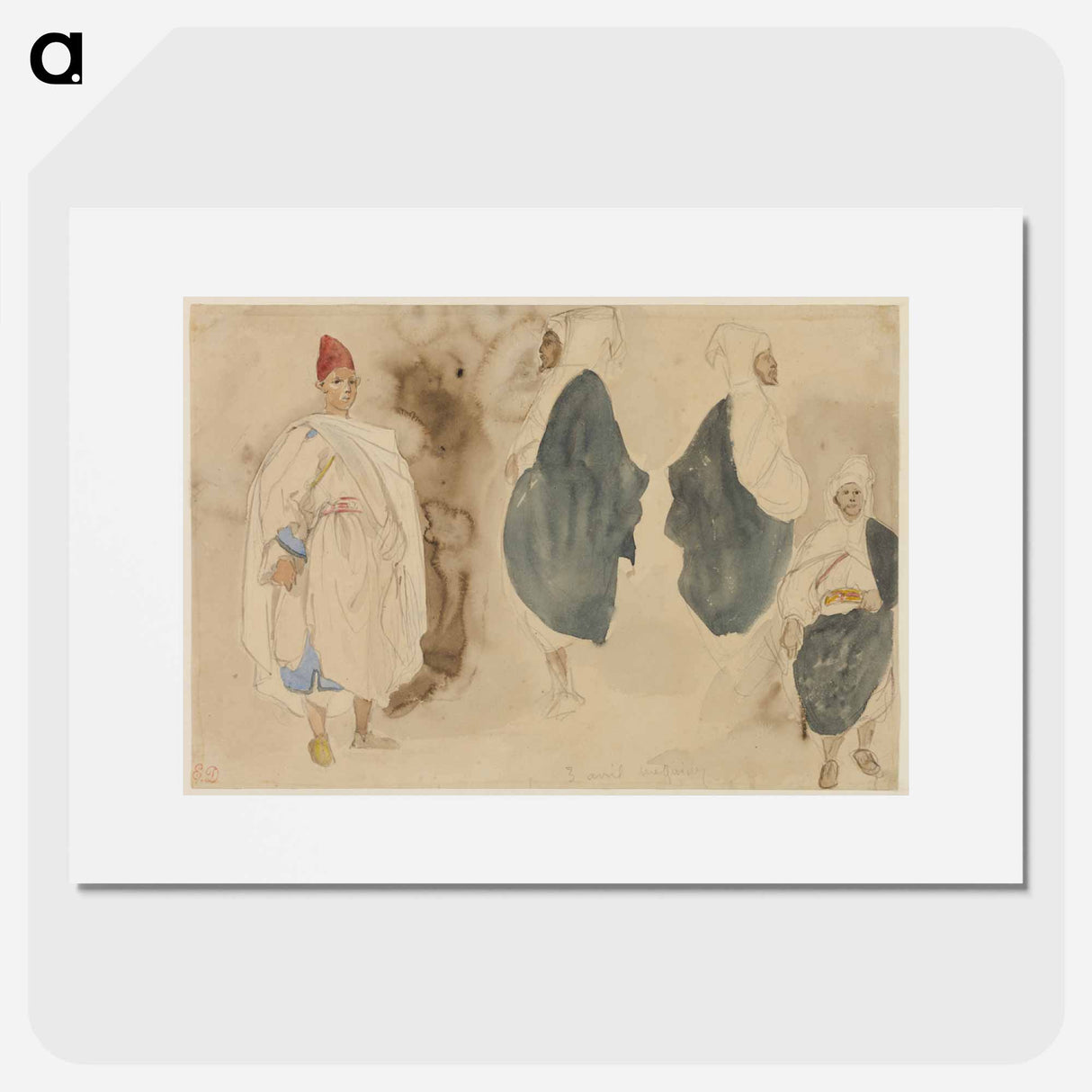 Four Sketches of Arab Men - ウジェーヌ ドラクロワ Poster.