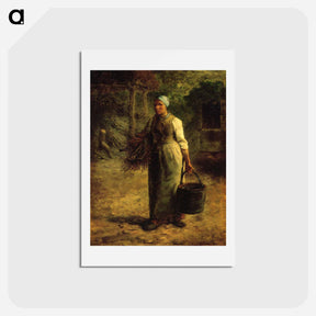 アートポストカード-Woman Carrying Firewood and a Pail - ジャン フランソワ ミレー Postcard.