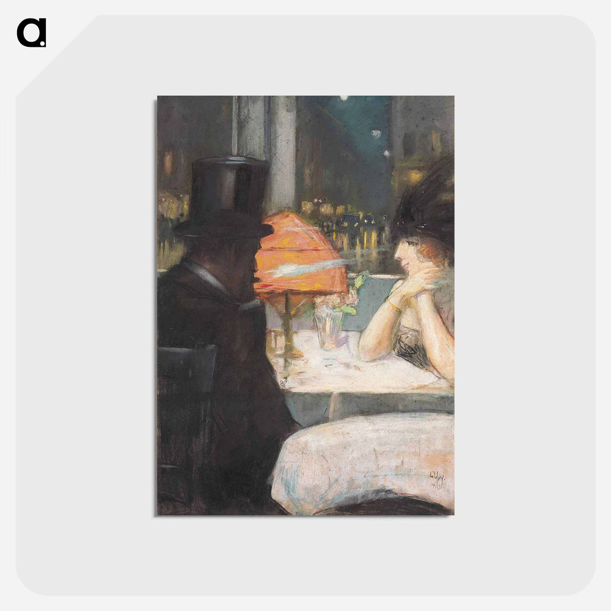 アートポストカード-Dame und Herr im Restaurant - レッサー ユリィ Postcard.