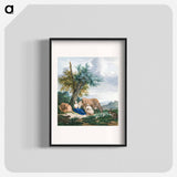 Peasant woman and farmer with child in a landscape with cattle - アールト シューマン Poster.