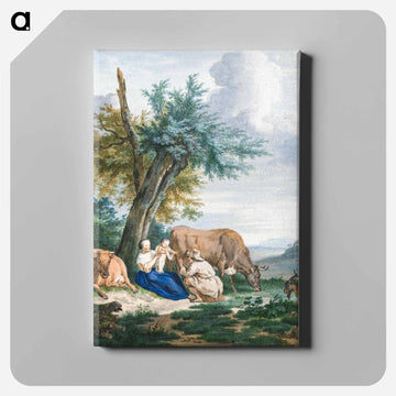 Peasant woman and farmer with child in a landscape with cattle - アールト シューマン Canvas.