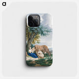 Peasant woman and farmer with child in a landscape with cattle - アールト シューマン Phone Case.