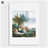 Peasant woman and farmer with child in a landscape with cattle - アールト シューマン Poster.
