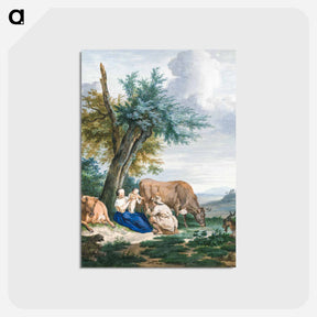 アートポストカード-Peasant woman and farmer with child in a landscape with cattle - アールト シューマン Postcard.
