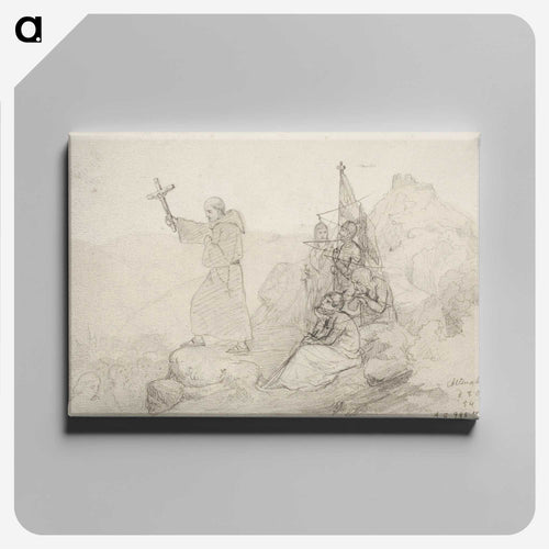 Munkki saarnaamassa kristinoppia joukolle pakanoita, oikealla neljän henkilön ryhmä - アンダース エクマン Canvas.