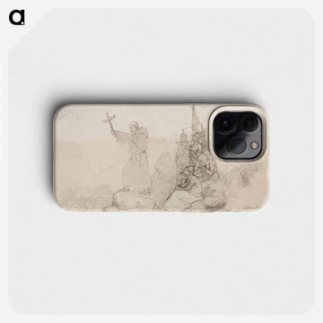 Munkki saarnaamassa kristinoppia joukolle pakanoita, oikealla neljän henkilön ryhmä - アンダース エクマン Phone Case.