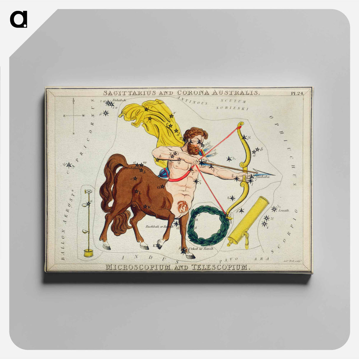 Sagittarius and Corona Australis, Microscopium and Telescopium - アンティーク地図 Canvas.