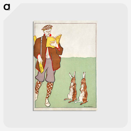 アートポストカード-Man reading a book with Hares - エドワード ペンフィールド Postcard.