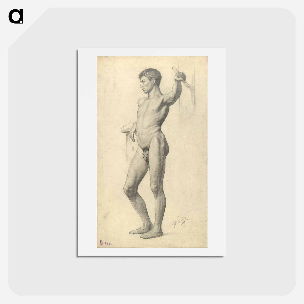 アートポストカード-Male Academy Nude - グスタフ クリムト Postcard.