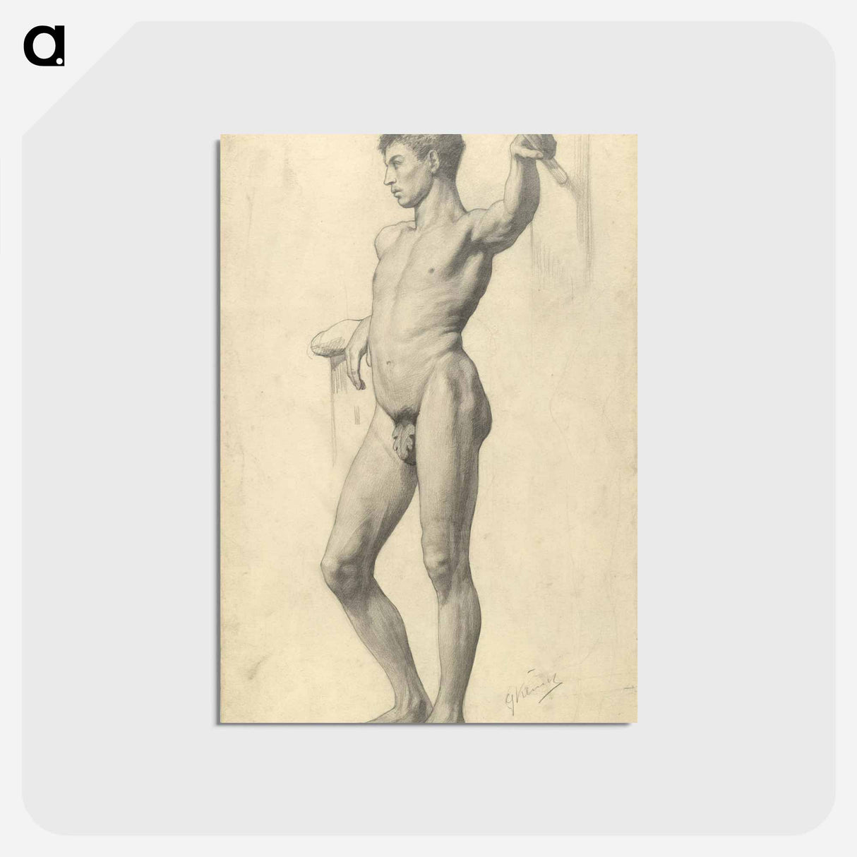 アートポストカード-Male Academy Nude - グスタフ クリムト Postcard.
