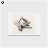 アートポストカード-Sketch of a sleeping cat - ジャン ベルナール Postcard.