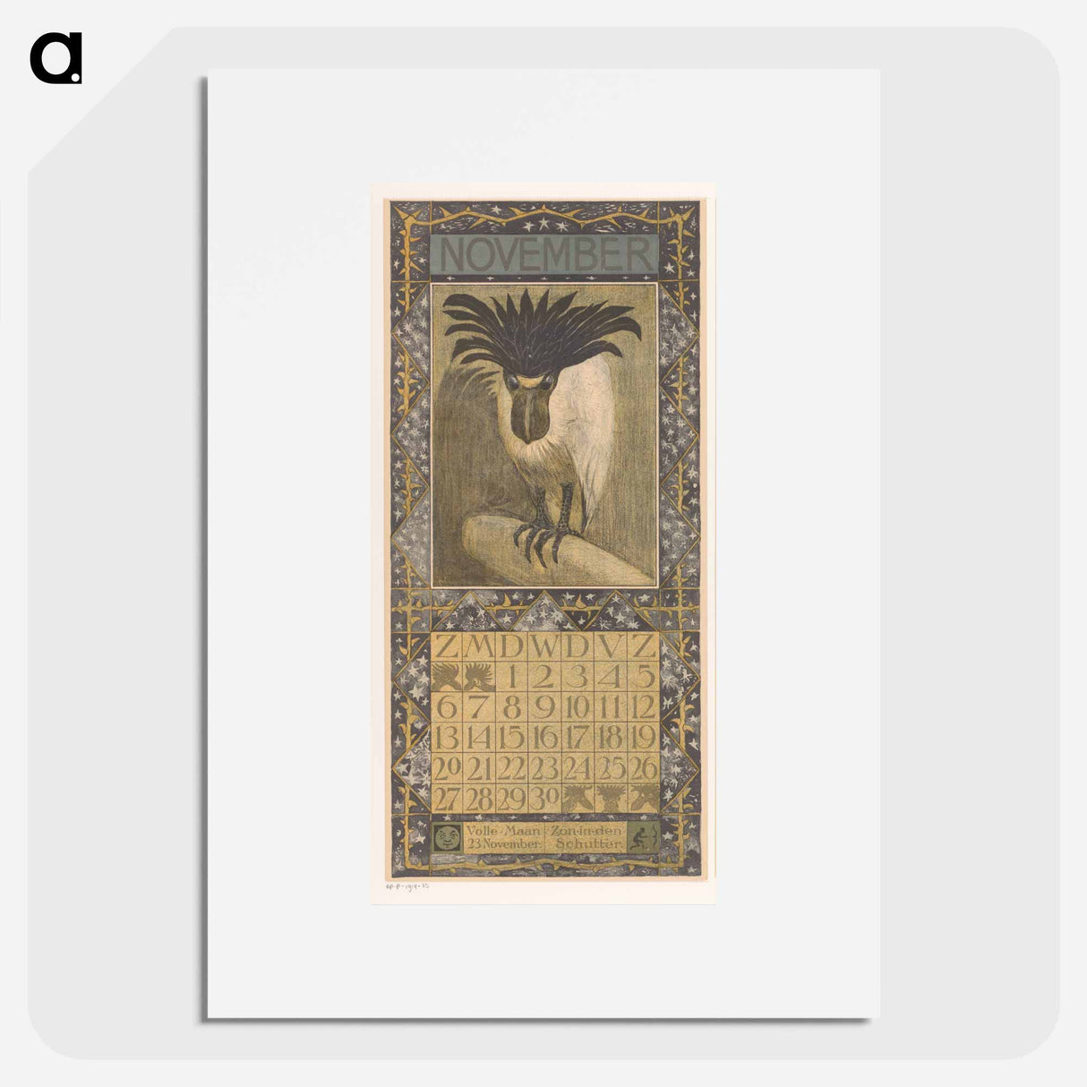 Kalenderblad november met een schuitbekreiger - テオ ヴァン ホイテマ Poster.