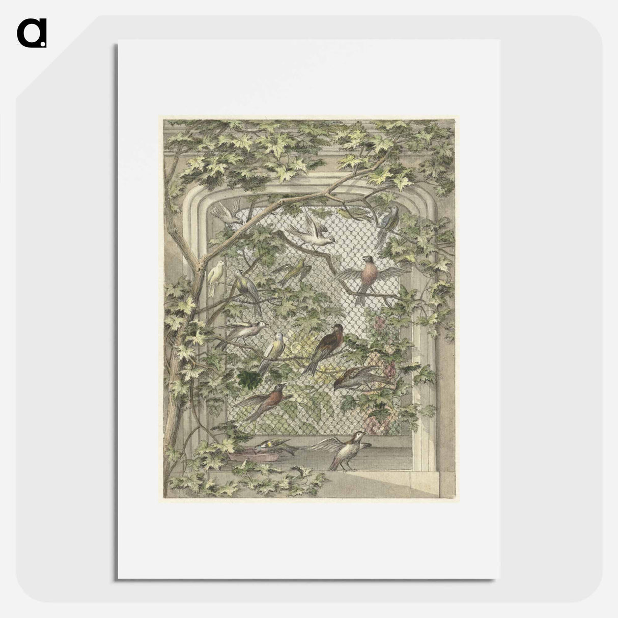 Volière met veertien vogels - アールト シューマン Poster.