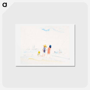 アートポストカード-Two Women and Child on Beach - チャールズ デムス Postcard.