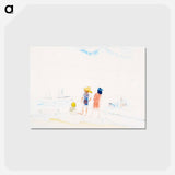 アートポストカード-Two Women and Child on Beach - チャールズ デムス Postcard.