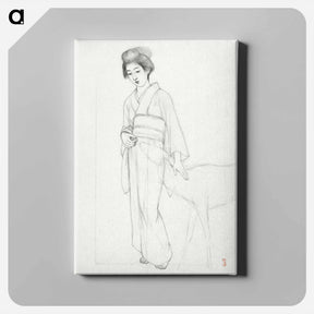 アートパネル-Standing Woman Stroking a Deer
 - 橋口 五葉 Canvas.