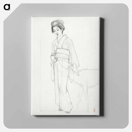 アートパネル-Standing Woman Stroking a Deer
 - 橋口 五葉 Canvas.