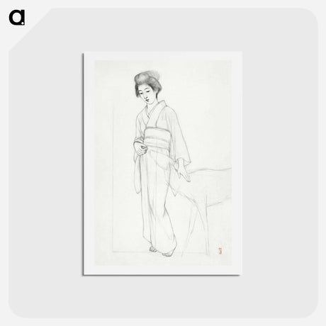 アートポストカード-Standing Woman Stroking a Deer
 - 橋口 五葉 Postcard.