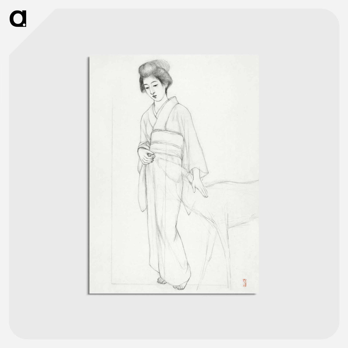 アートポストカード-Standing Woman Stroking a Deer
 - 橋口 五葉 Postcard.