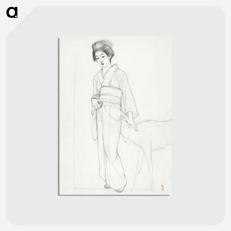 アートポストカード-Standing Woman Stroking a Deer
 - 橋口 五葉 Postcard.