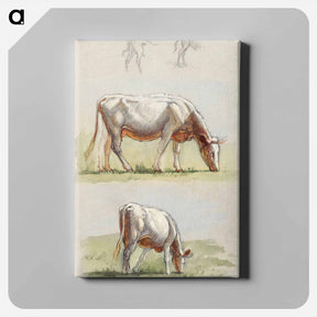 アートパネル-Cattle, Two Grazing Cows and the Backs of Calves - サミュエル コールマン Canvas.