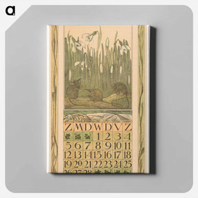 アートパネル-Kalenderblad februari met sneeuwklokjes en muizen - テオ ヴァン ホイテマ Canvas.