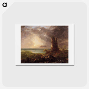 アートポストカード-Romantic Landscape with Ruined Tower - トーマス コール Postcard.