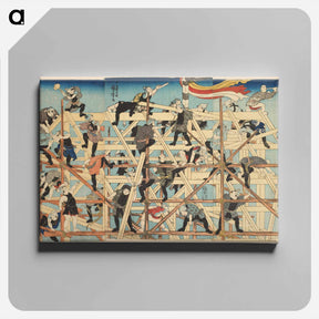 アートパネル-Children Setting up the Framework of a Storehouse - 歌川 国芳 Canvas.