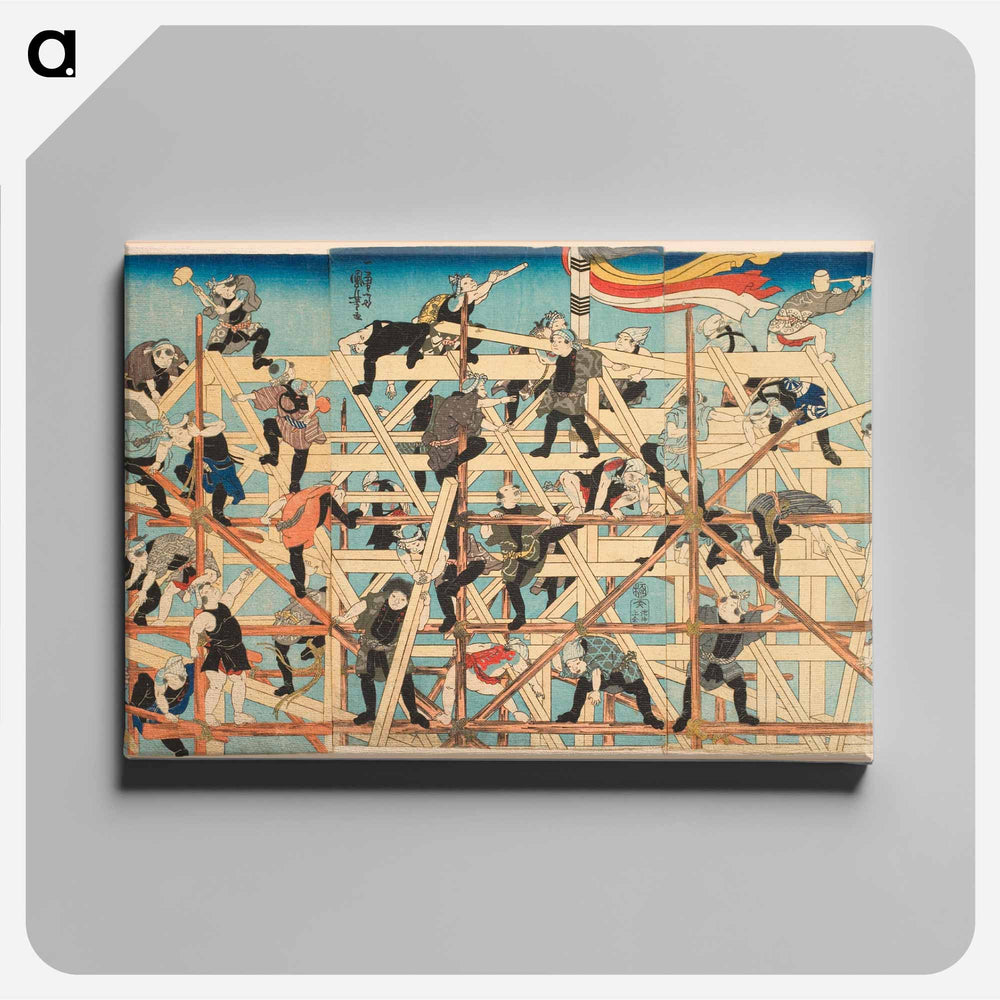 Children Setting up the Framework of a Storehouse - 歌川 国芳 Canvas.