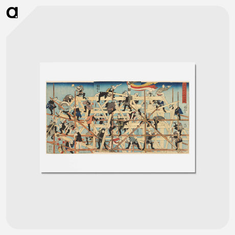 アートポストカード-Children Setting up the Framework of a Storehouse - 歌川 国芳 Postcard.