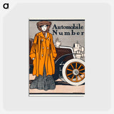 アートポストカード-Woman and a vintage car - エドワード ペンフィールド Postcard.