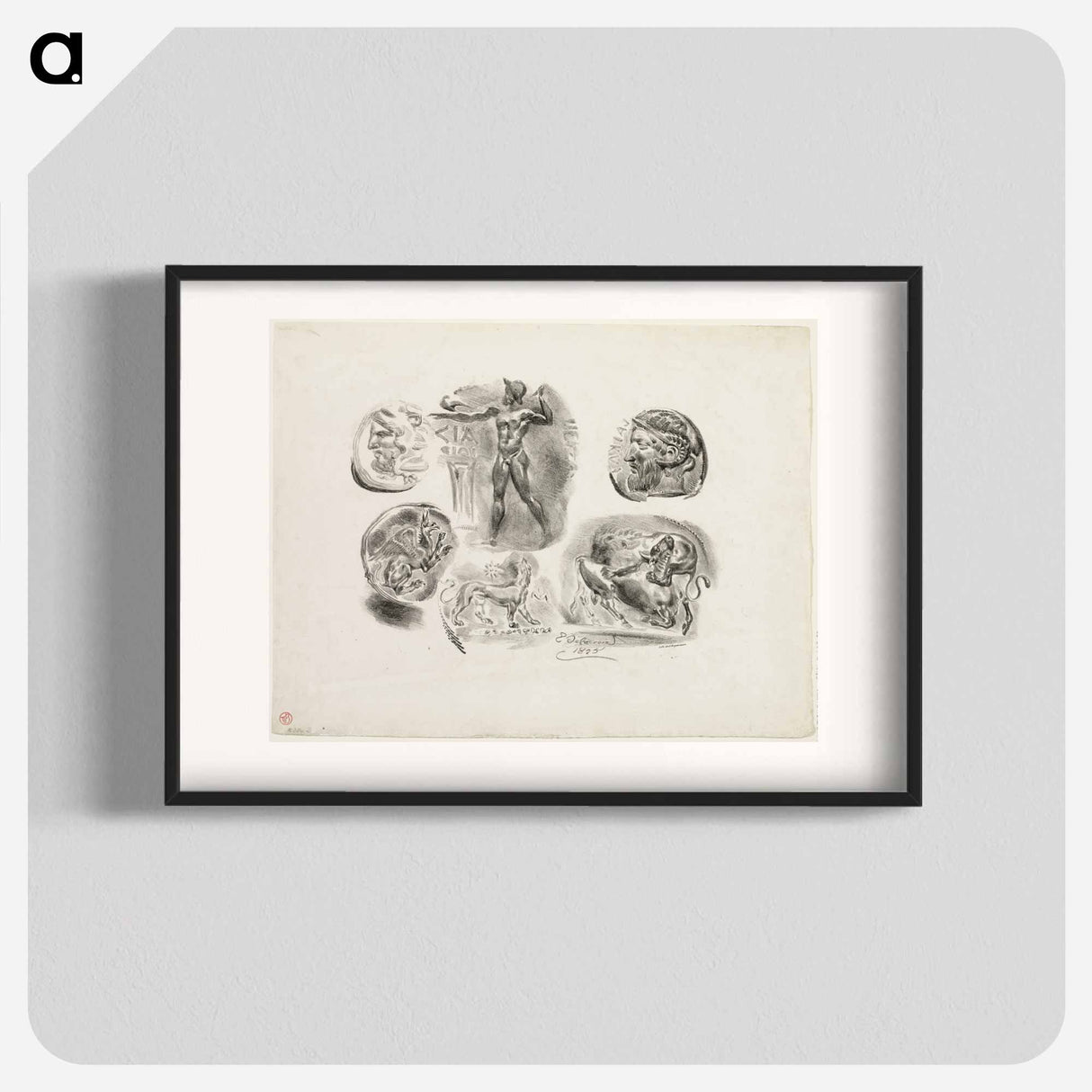 Sheet of Six Antique Medals - ウジェーヌ ドラクロワ Poster.